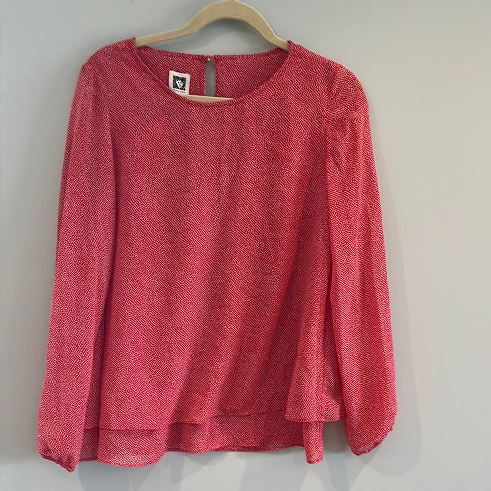 Anne Klein Red and White Blouse Elegant Top